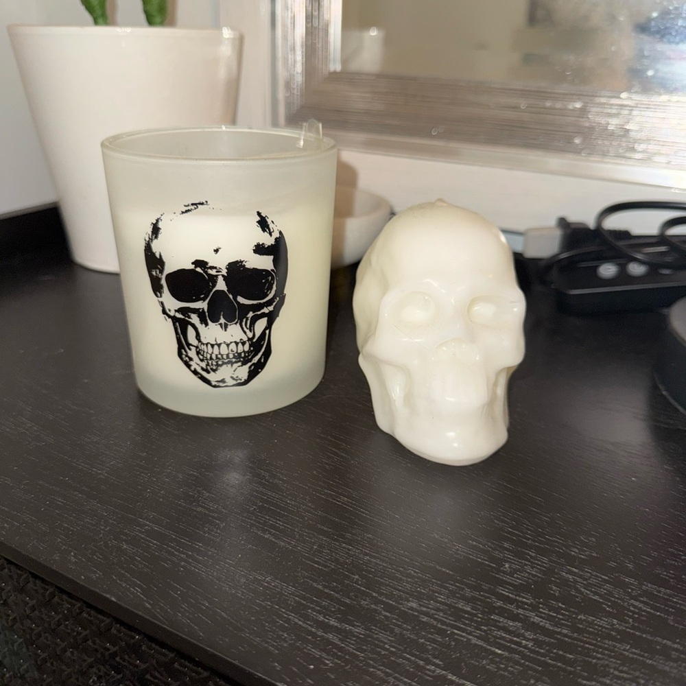 Skull Design Candle Set - White           Faux Decorative Plant - Pink